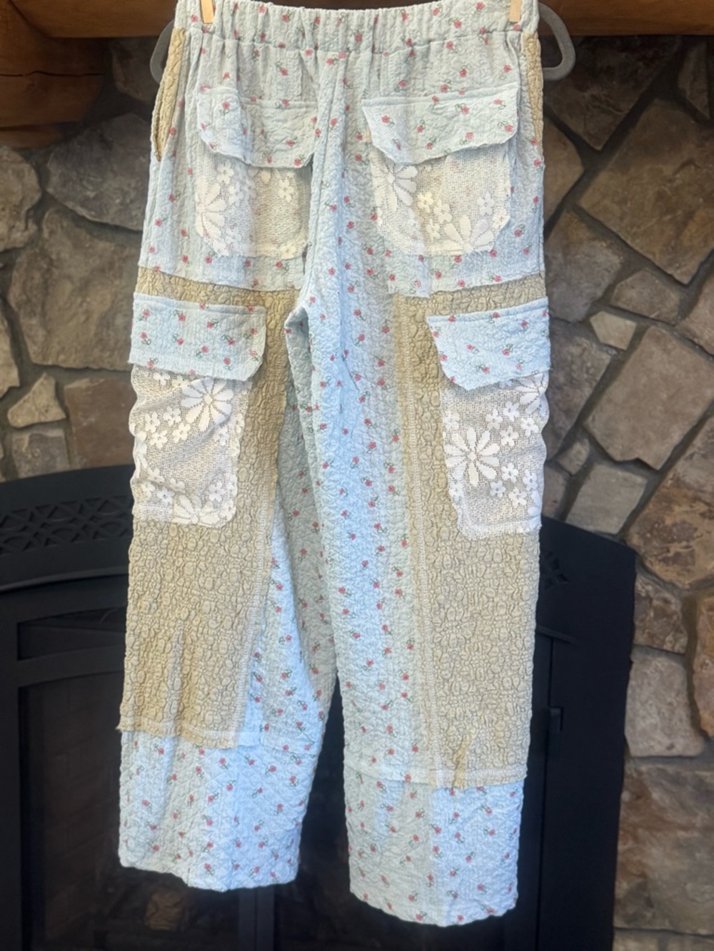 POL Patchwork Wide-Leg Cargo Pants and Matching Hoodie in Light Blue & Tan NWOT - Picture 5 of 6